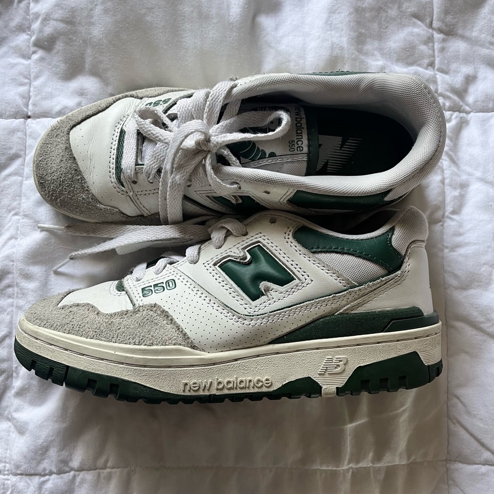 New Balance 550 White and Green Women's Shoes